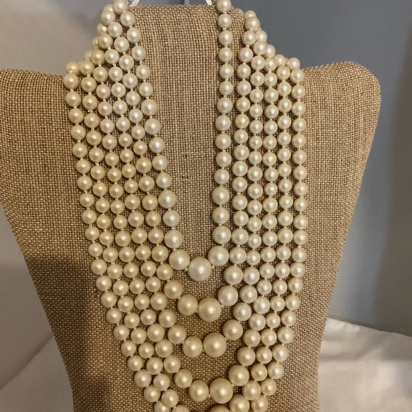 Vintage Pearl Necklace 6 Strands Cream Knotted 4mm - 12mm beads 13+” Length - Picture 3 of 7